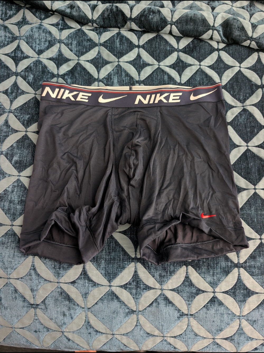 Nike Navy Boxer Briefs with Red Logo and White Waistband Accents